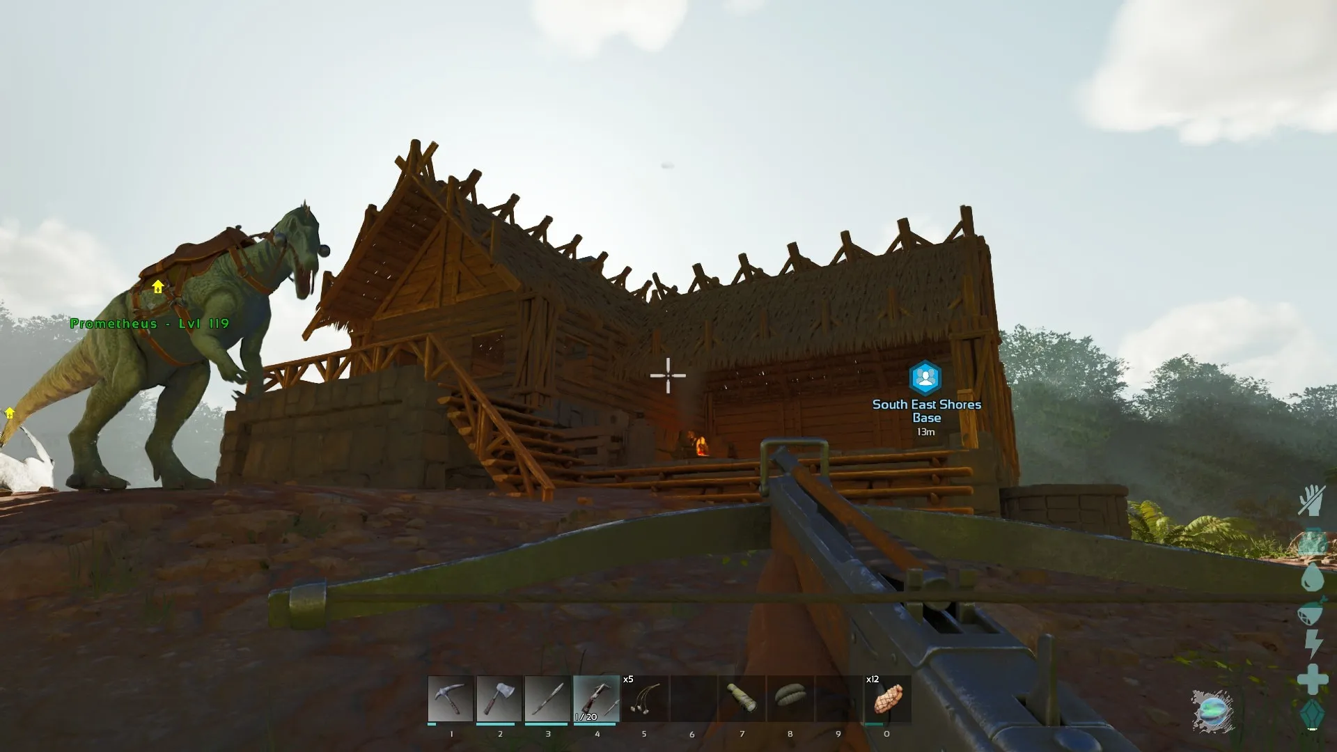 Tangkapan layar gameplay ARK: Survival Ascended memperlihatkan suasana dunia prasejarah.