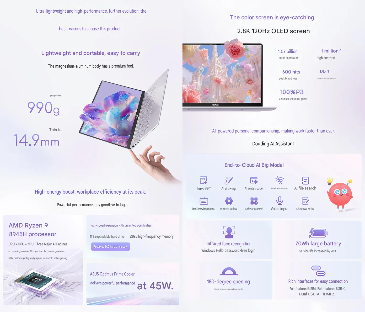 Fitur utama Asus a14 Air 2026 termasuk desain 990 gram, layar OLED 120Hz, dan pendingin dual-fan