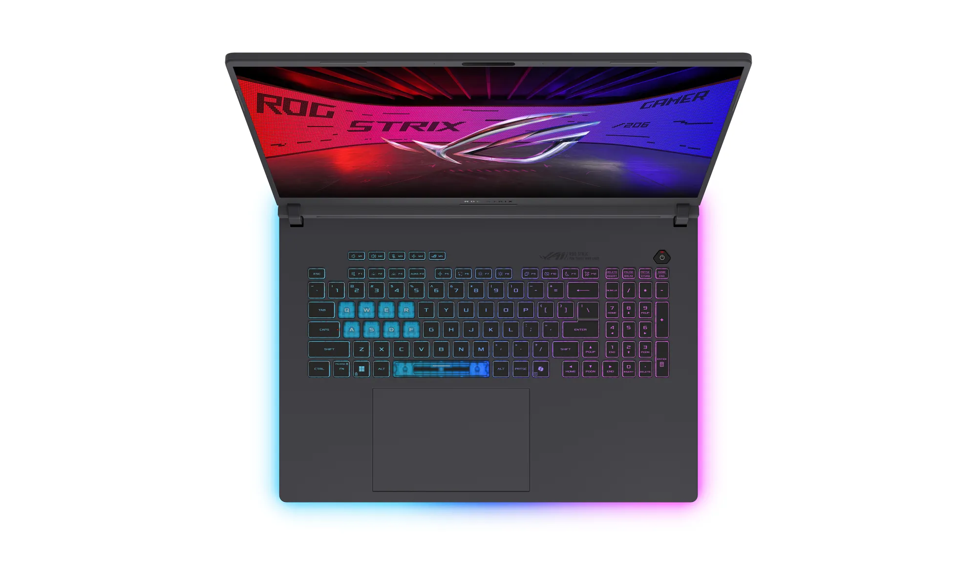 Keyboard per-key RGB ASUS ROG Strix G18 2026 dengan numpad terintegrasi dan trackpad mekanikal