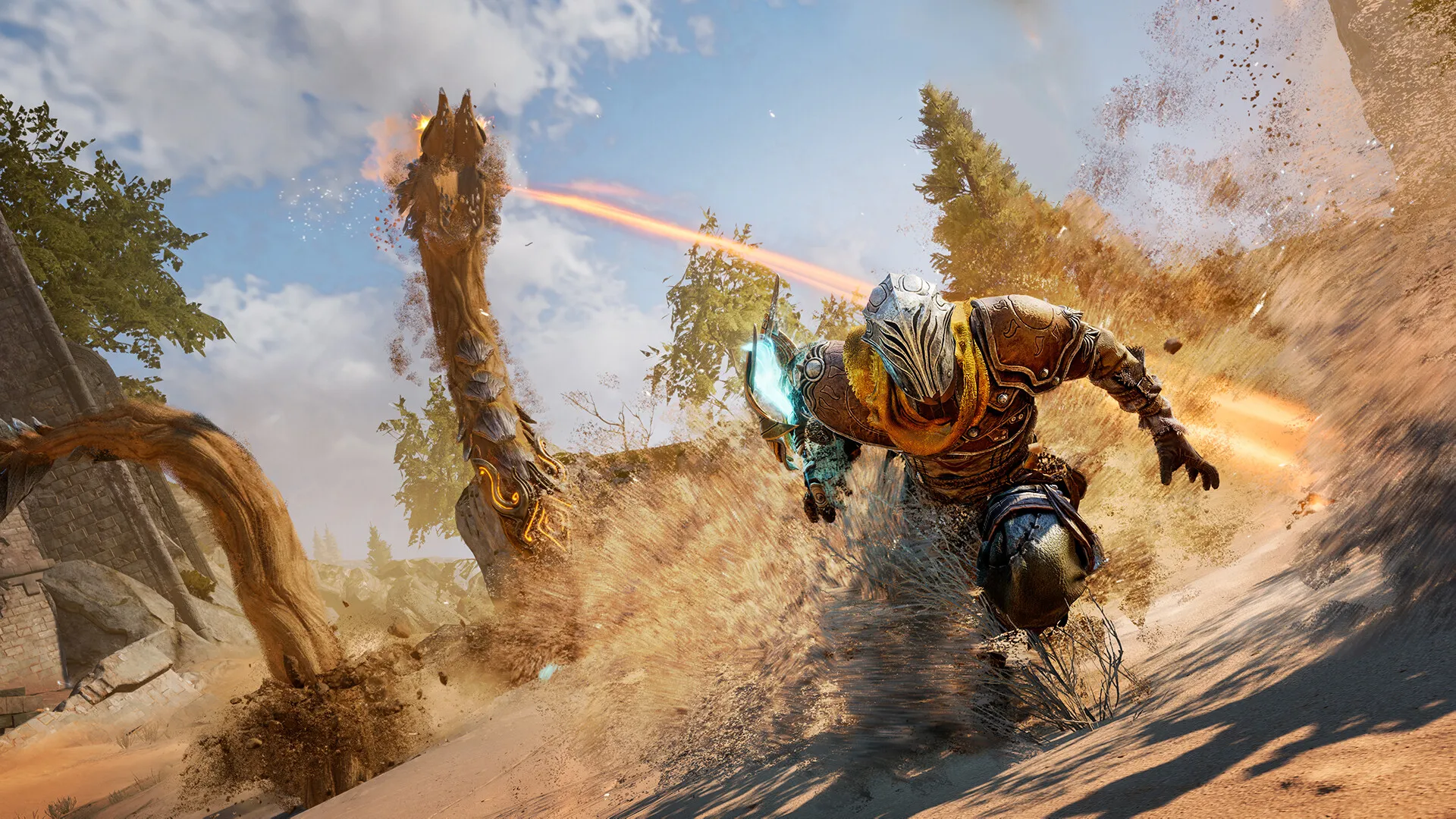 Salah satu musuh legendaris dalam game Atlas Fallen: Reign of Sand yang siap menyerang.