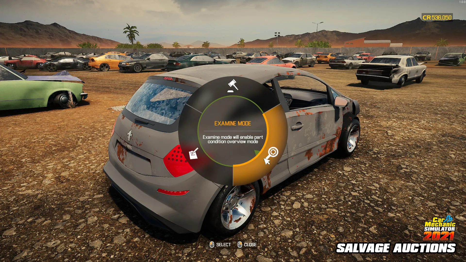 Tangkapan layar gameplay Car Mechanic Simulator 2021 menampilkan mobil klasik yang sedang direstorasi di bengkel.