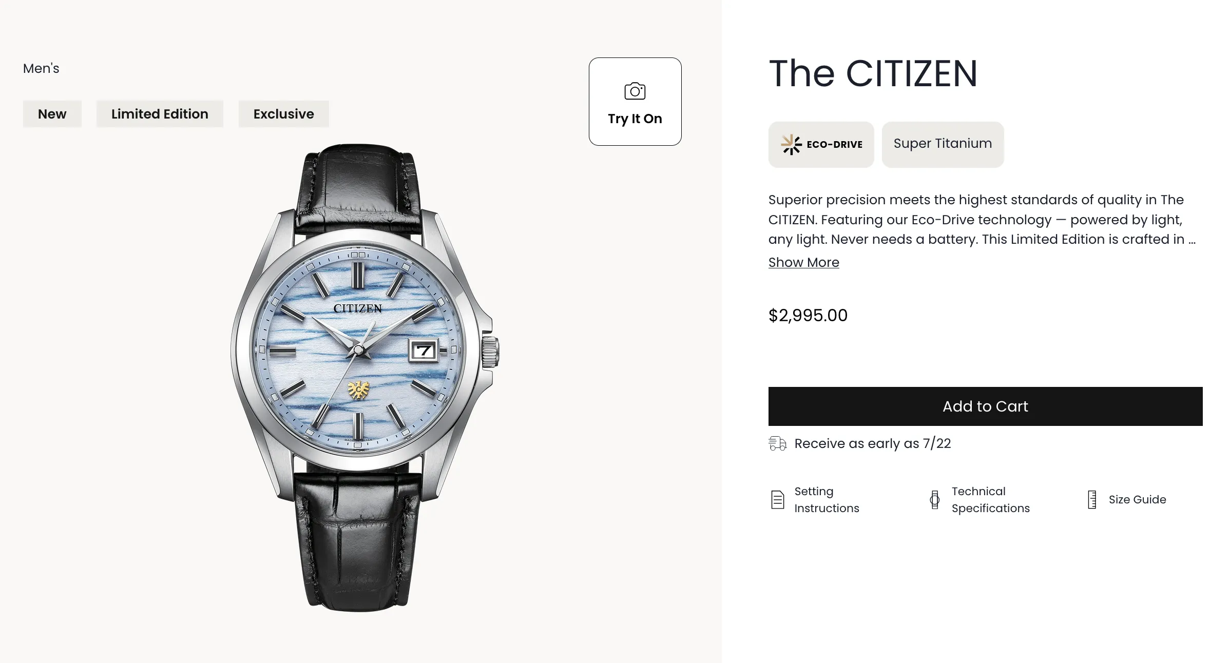 Halaman preorder jam tangan Citizen AQ4090-08A edisi terbatas dengan dial kertas washi celup indigo