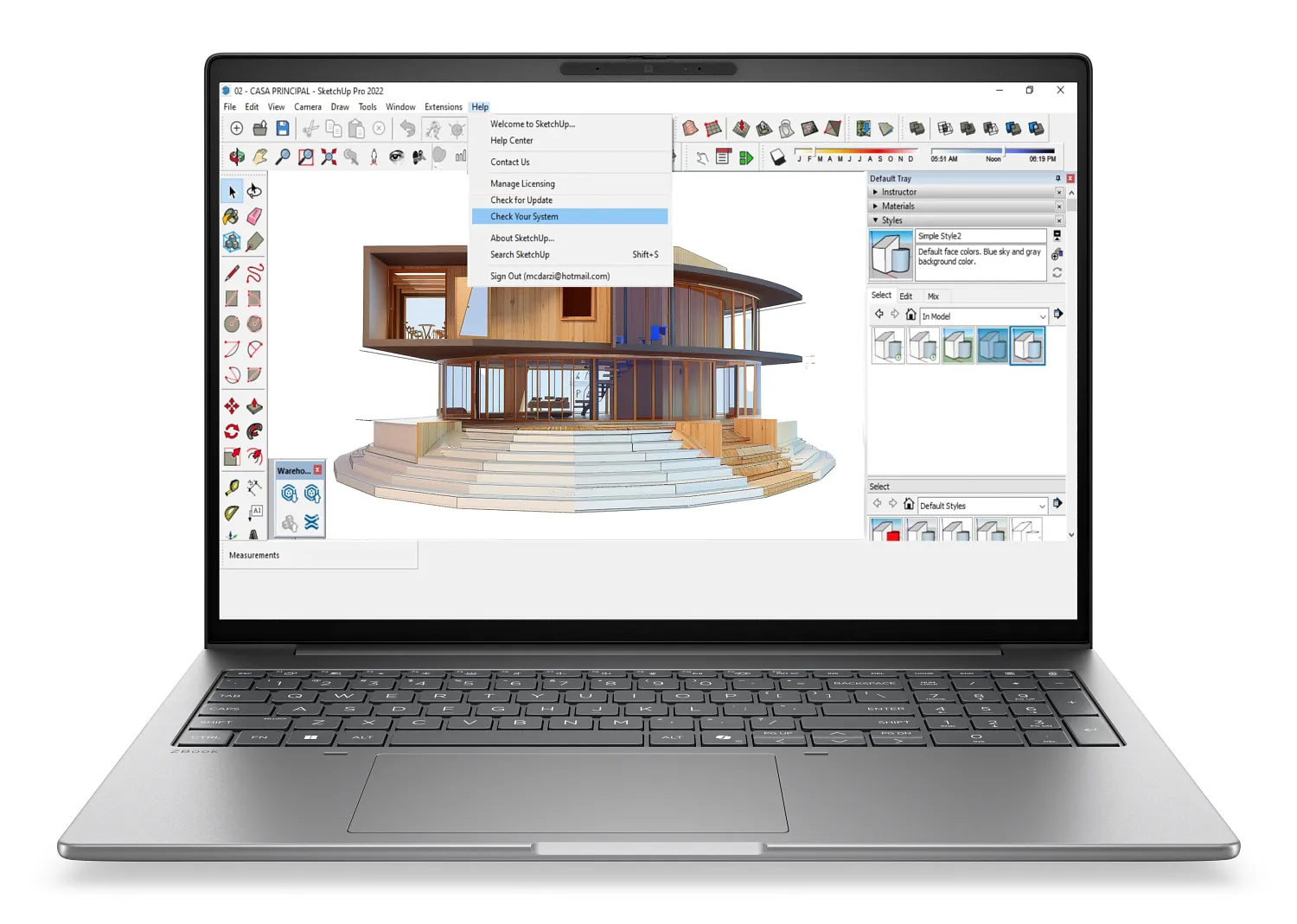 Keyboard dan area engsel HP ZBook 8 G2a 16 yang terbuka lebar