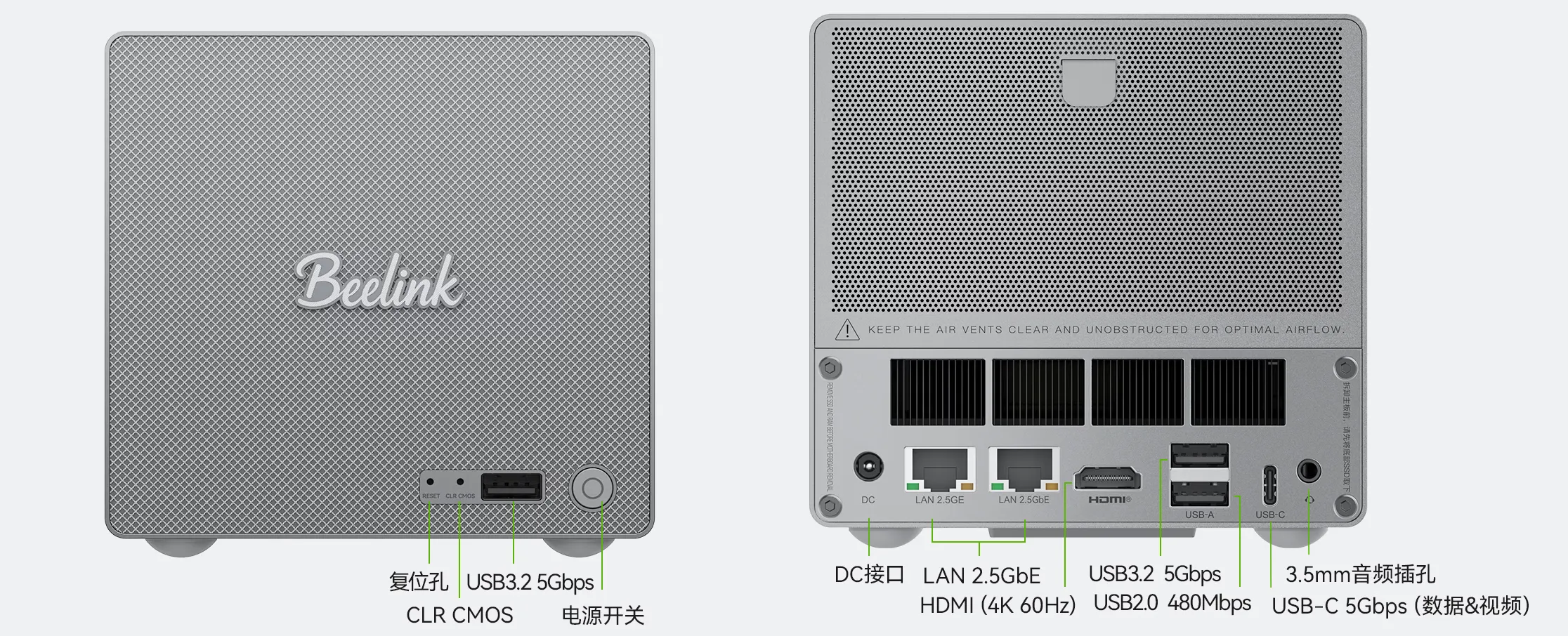 Konfigurasi port Beelink ME Pro dengan prosesor Intel Pentium Silver J5005