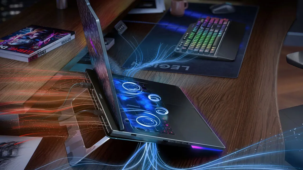 Tampak keyboard RGB dan layar 18 inci Lenovo Legion 9 18IAX10