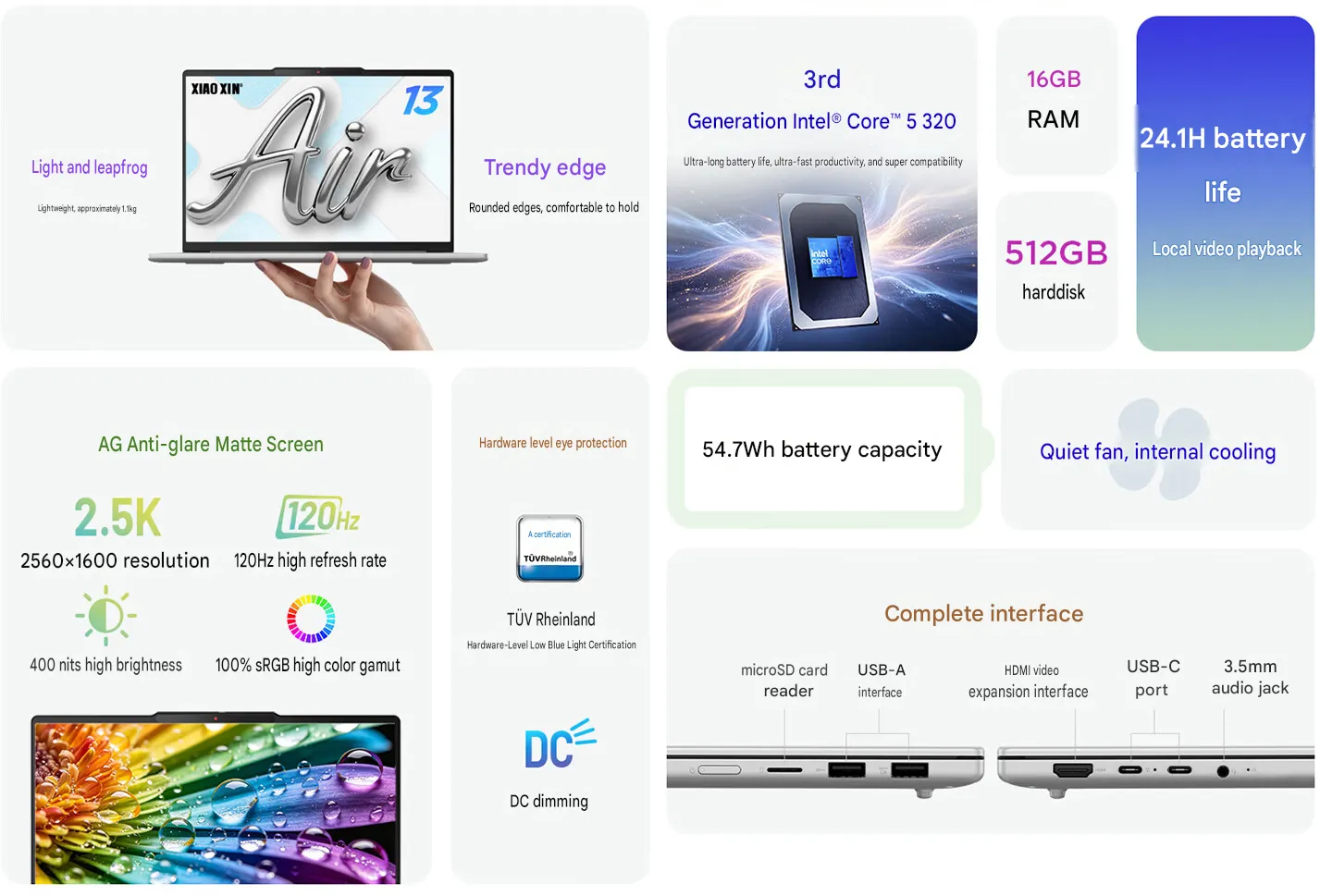 Fitur utama Lenovo Xiaoxin Air 13 2026 termasuk layar 120Hz dan desain 1,1 kg