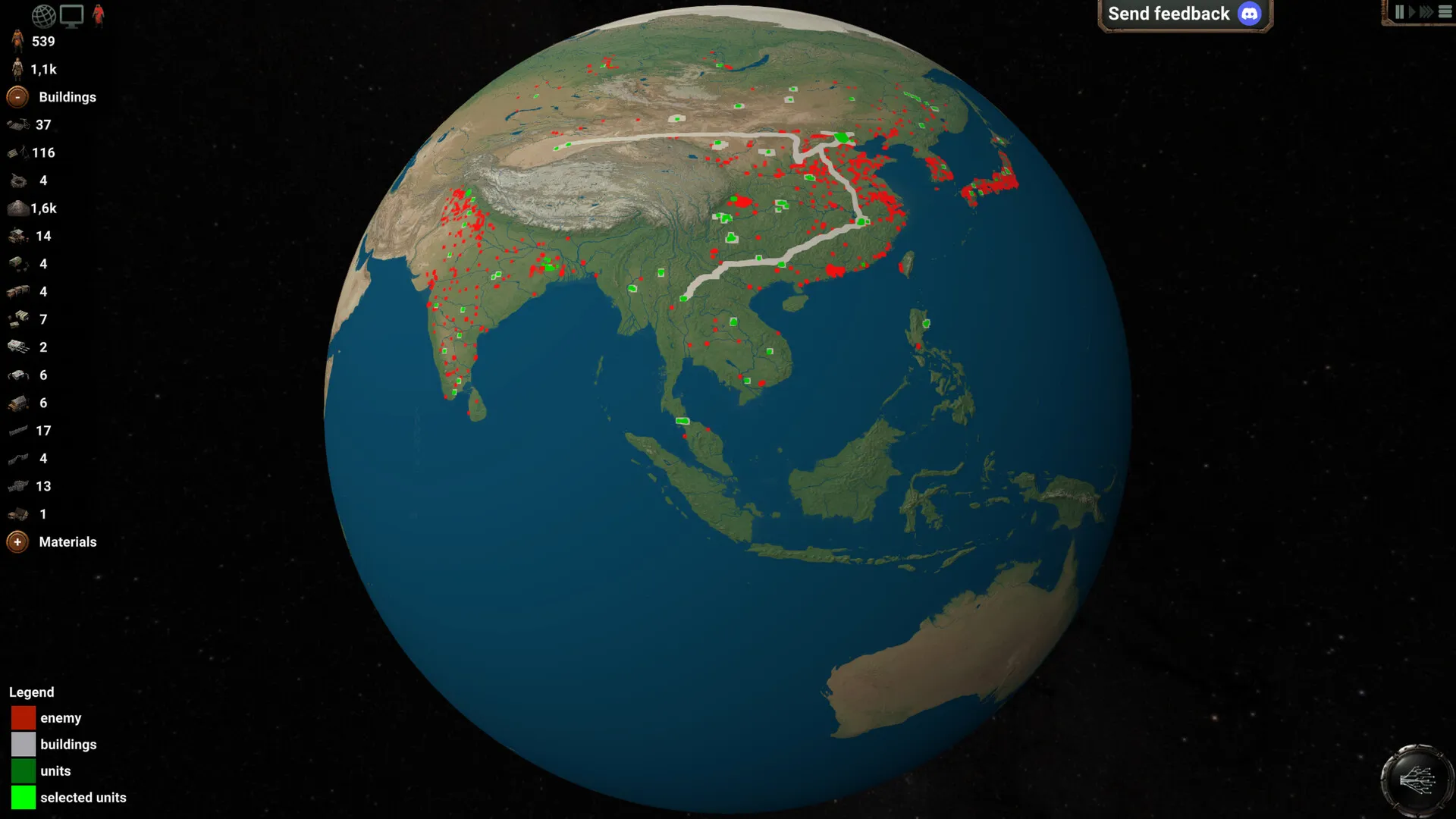 Tampilan gameplay Machinefall dengan skala peta seluruh planet