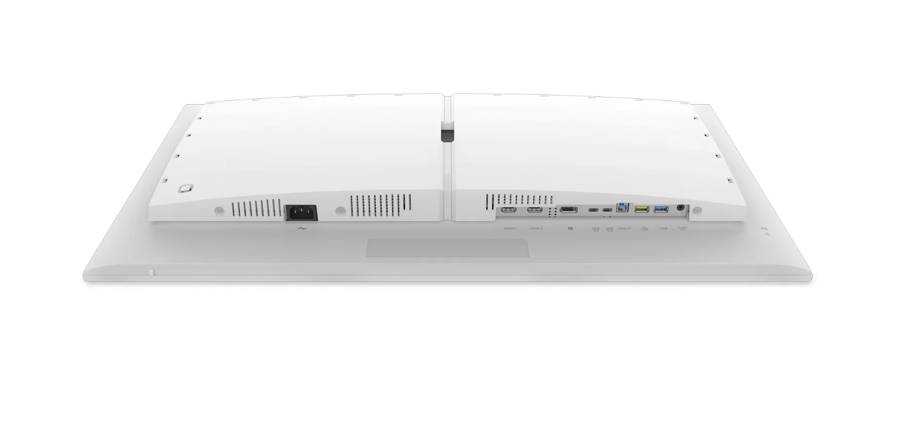 Deretan port input dan output pada bagian bawah monitor gaming Philips Evnia 32M2N6901A