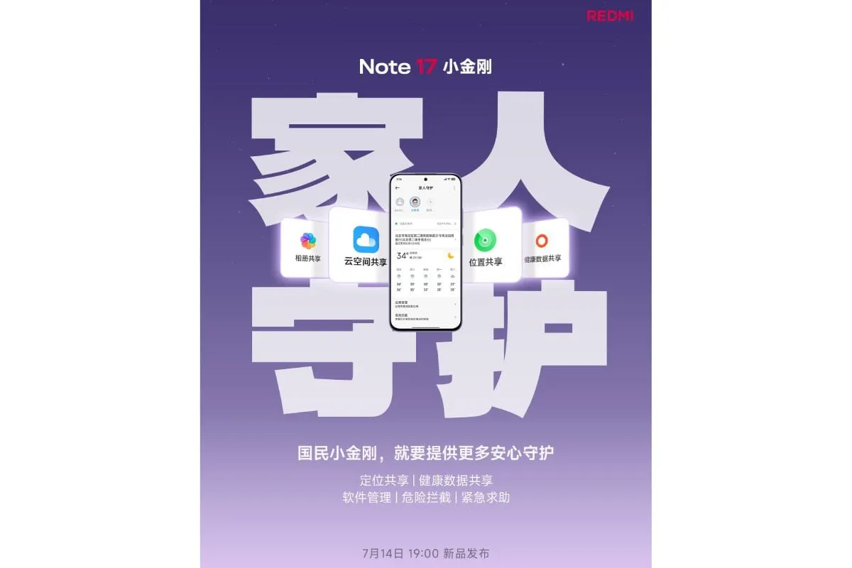 Tampilan antarmuka fitur berbagi data keluarga di Redmi Note 17.