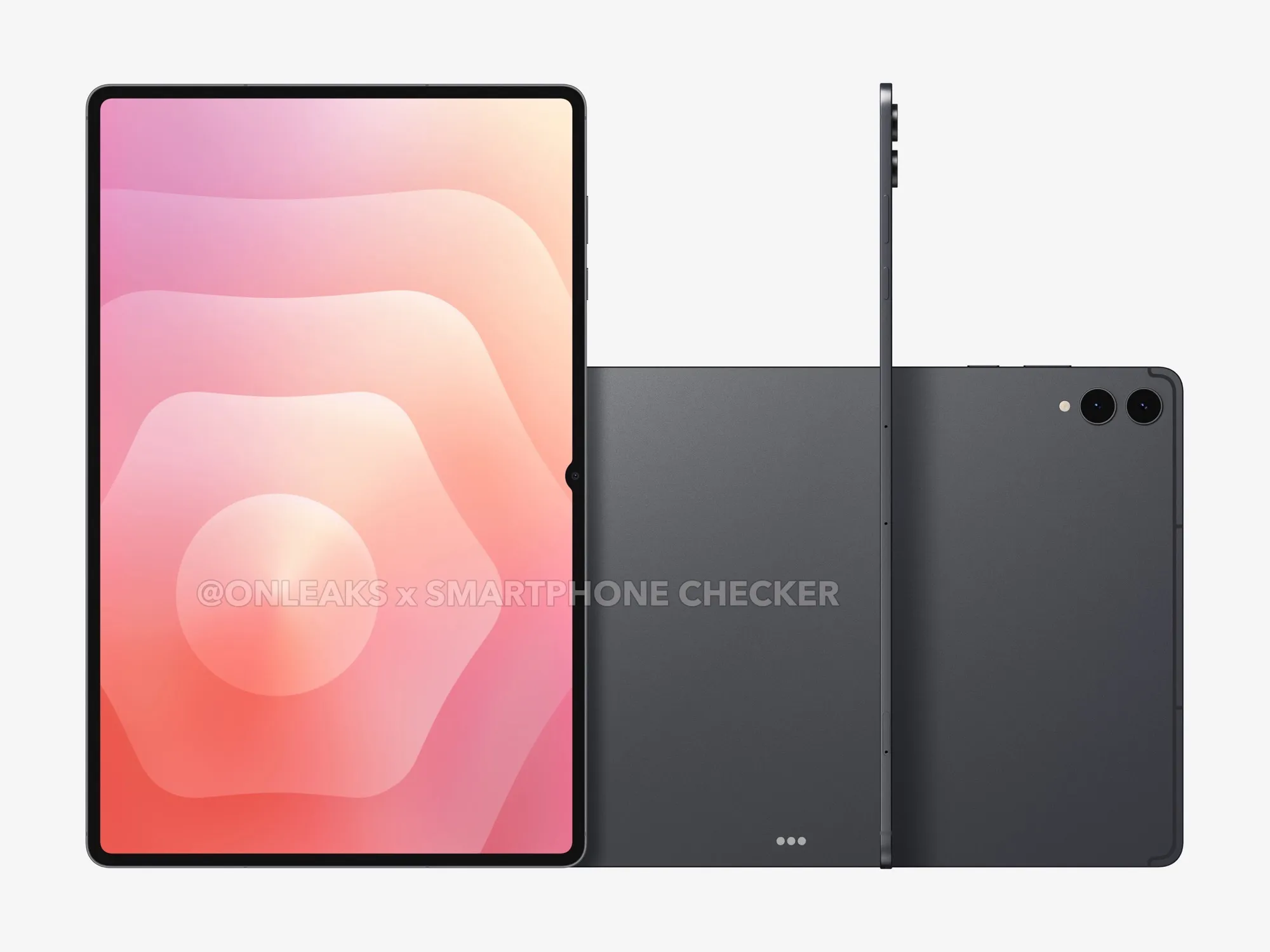 Tampak belakang Samsung Galaxy Tab S12 Ultra dengan dua kamera dan pin konektor keyboard