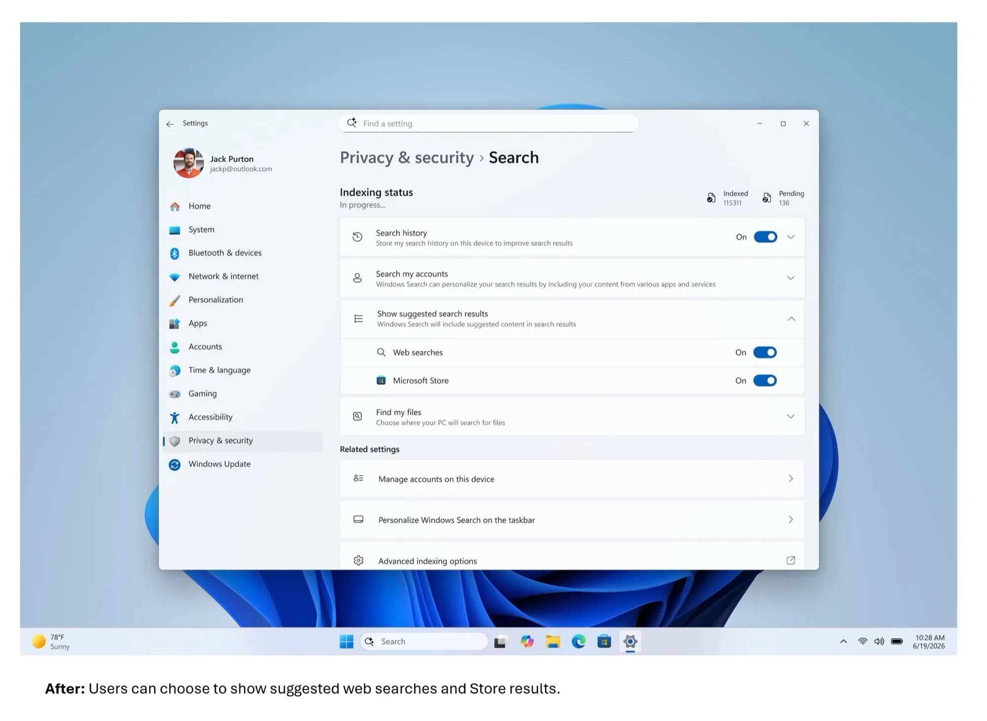 Riwayat pencarian Windows 11 dengan informasi lebih detail