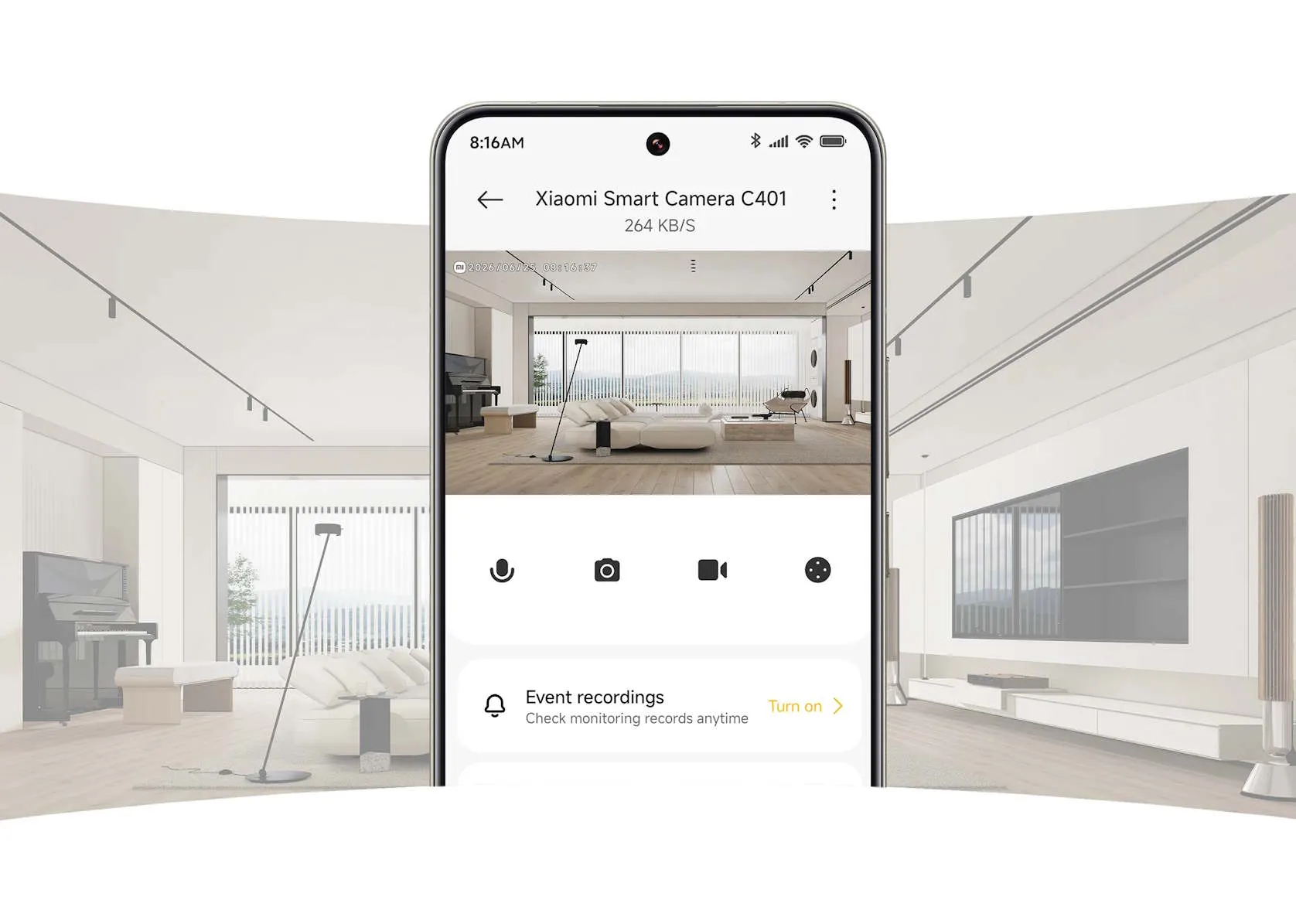 Xiaomi Smart Camera C401 di dalam ruangan dengan kemampuan rotasi 360 derajat untuk memantau seluruh area